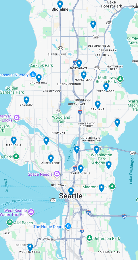 Map of Seattle area showing Stratus One Restoration core service zones